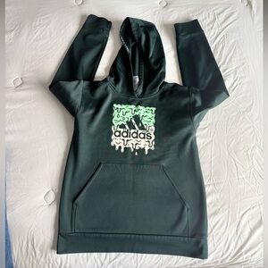 Adidas Dark Green Hoodie with Drip Graphic
